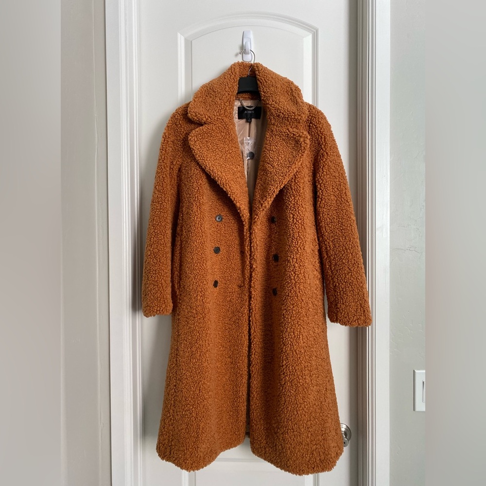 NWOT J.Crew Double-Breasted Teddy Sherpa Topcoat Adobe Clay Medium - Picture 3 of 9